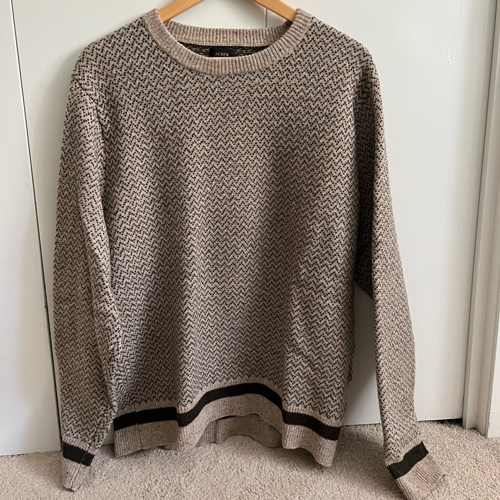 J Crew Men's Beige and Dark Brown Sweater